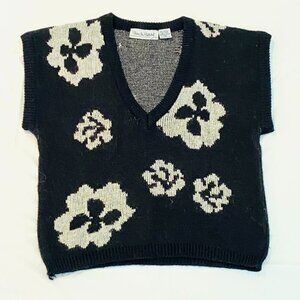 Vintage Diane Von Furstenberg knit sweater vest, Size Medium retro flower design